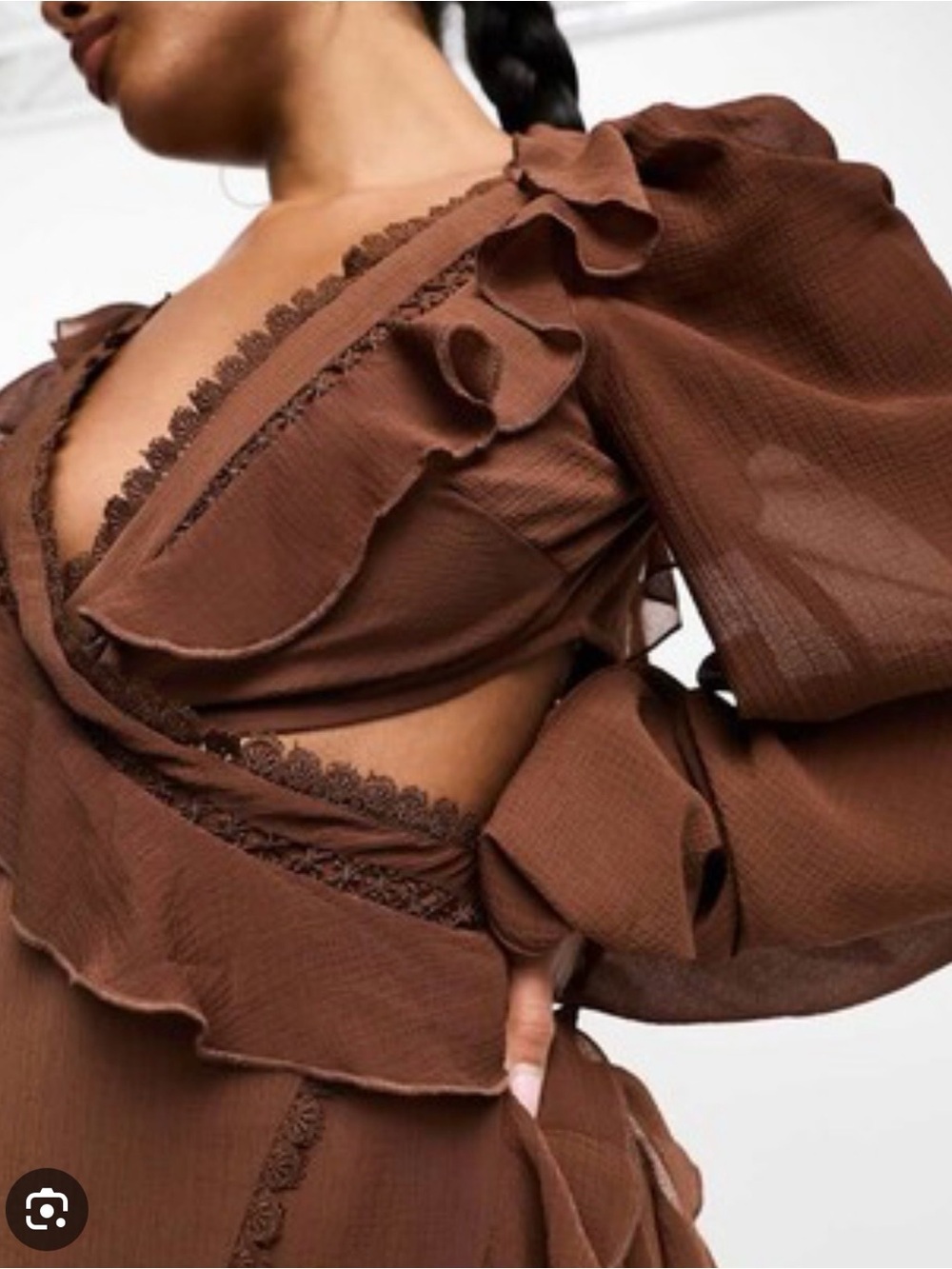 ASOS Brown Ruffle Wrap Mini Dress - Picture 3 of 6